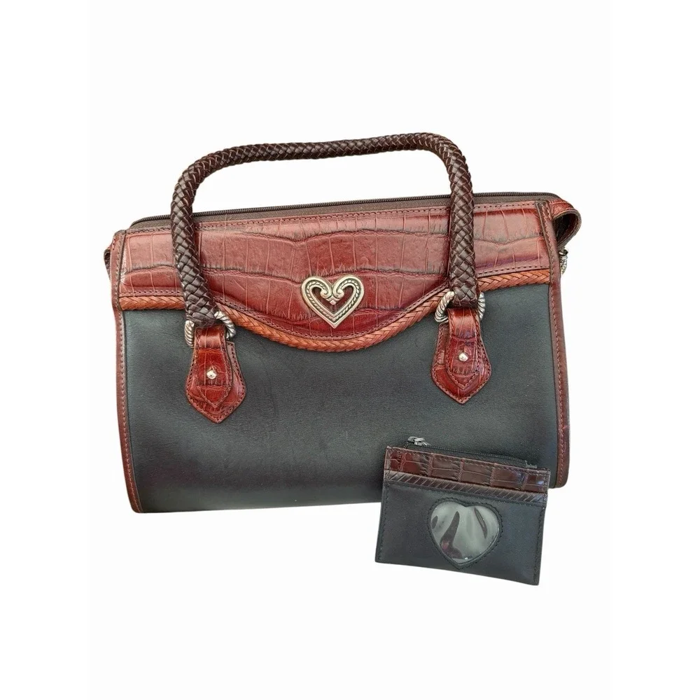 Vintage Brighton Black Brown Alligator Leather Doctor  Bag Lynette‎ Heart wallet